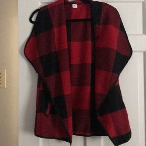 Red & Black sleeveless flannel cape